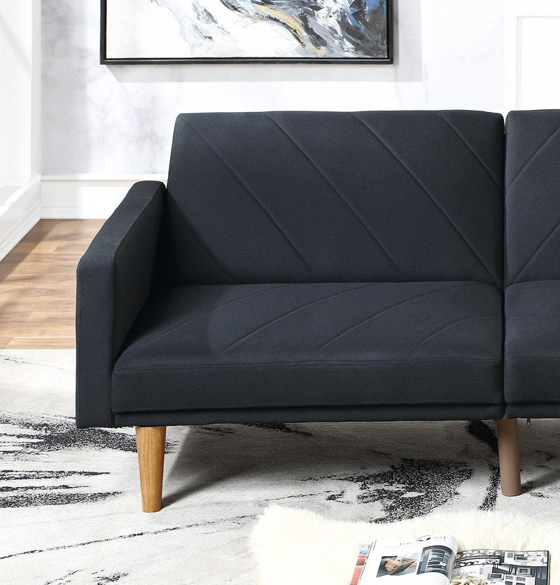 Modern Electric Look 1pc Convertible Sofa Couch Black Linen Like Fabric Cushion Clean Lines Wooden Legs Living Room - Urban Living Furniture (Los Angeles, CA)