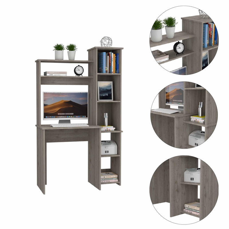 Marston 6-Shelf Writing Desk with Built-in Bookcase Light Grey