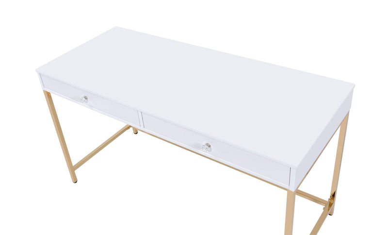 ACME Ottey Vanity Desk  in White High Gloss & Gold Finish AC00899 - Urban Living Furniture (Los Angeles, CA)