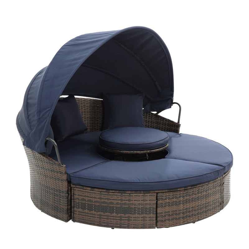 Rattan Round Lounge With Canopy Bali Canopy Bed Outdoor, Wicker Outdoor Sofa Bed with lift coffee table - Urban Living Furniture (Los Angeles, CA)