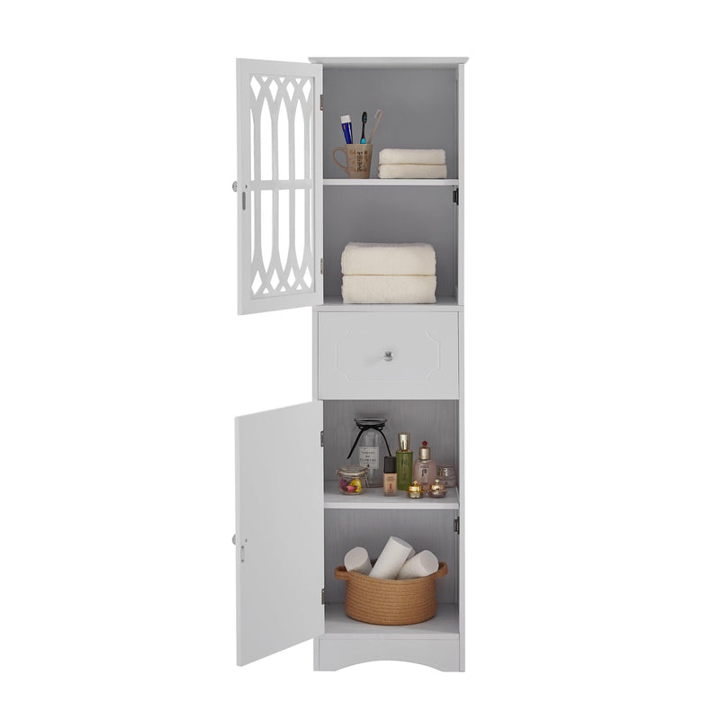 Tall Bathroom Cabinet, FreestandingStorage Cabinet with Drawer and Doors, MDF Board, Acrylic Door, Adjustable Shelf, White - Urban Living Furniture (Los Angeles, CA)