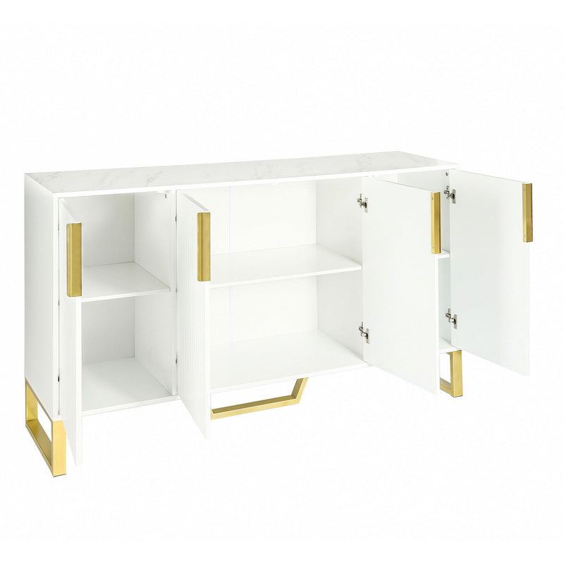 Modern sideboard with Four Doors, Metal handles & Legs and Adjustable Shelves Kitchen Cabinet (White) - Urban Living Furniture (Los Angeles, CA)