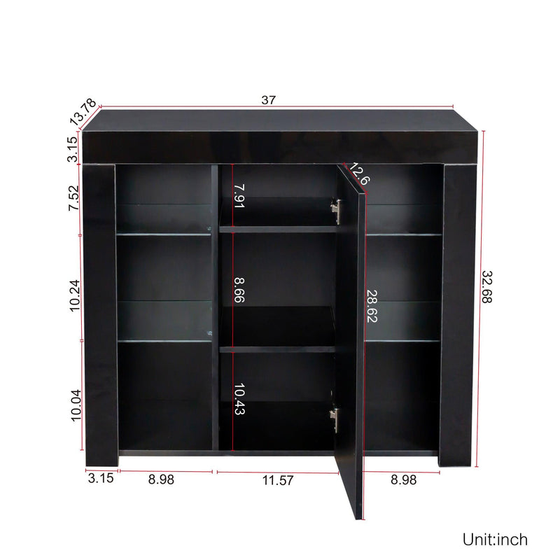 Kitchen Sideboard Cupboard with LED Light, Black High Gloss Dining Room BuffetStorage Cabinet Hallway Living Room TV Stand Unit Display Cabinet with Drawer and 1 Doors