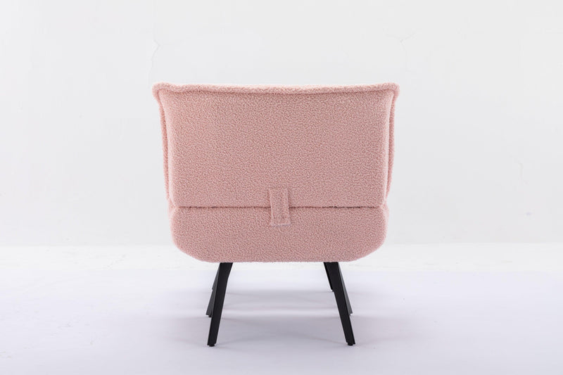 Modern Soft Teddy Fabric Material Large Width Accent Chair Leisure Chair Armchair TV Chair Bedroom Chair With Ottoman Black Legs For Indoor Home And Living Room,Pink - Urban Living Furniture (Los Angeles, CA)