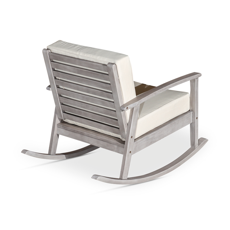 Eucalyptus Rocking Chair with Cushions, Silver Gray Finish, Sand Cushions