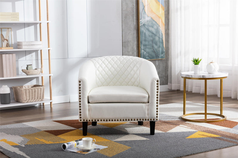 accent Barrel chair living room chair with nailheads and solid wood legs  white  pu leather - Urban Living Furniture (Los Angeles, CA)