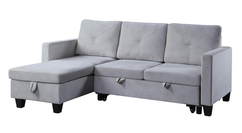 Nova Light Gray Velvet Reversible Sleeper Sectional Sofa withStorage Chaise - Urban Living Furniture (Los Angeles, CA)