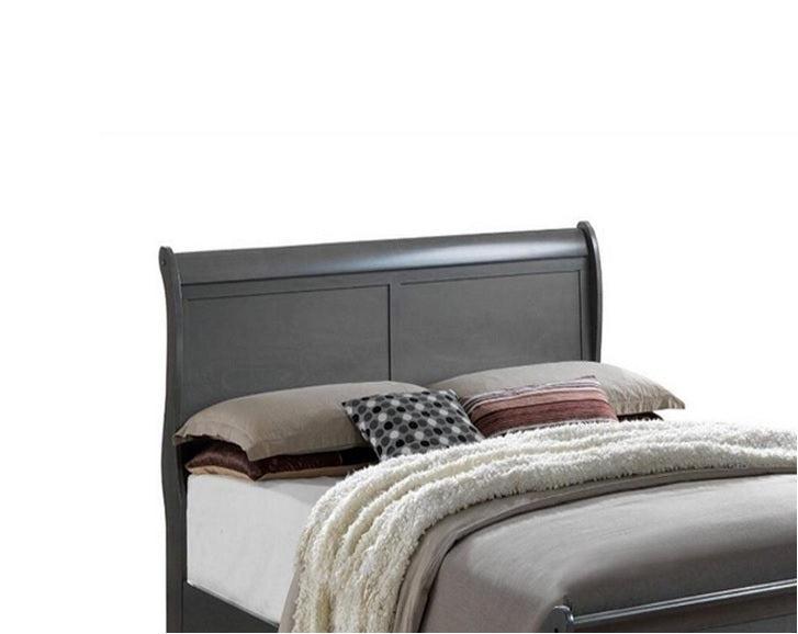 Classic Contemporary Queen Size Bed Gray Louis Phillipe Solidwood 1pc Bed Bedroom Sleigh Bed - Urban Living Furniture (Los Angeles, CA)