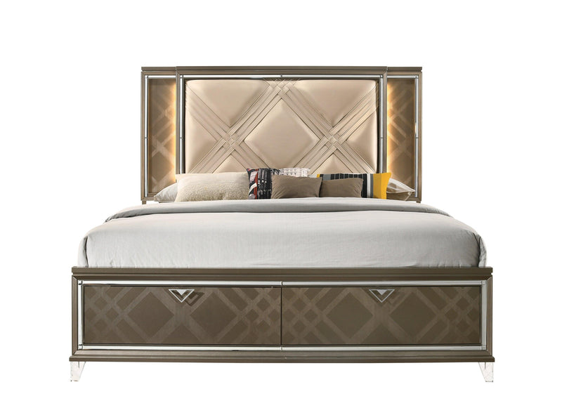 ACME Skylar Queen Bed w/Storage, LED, PU & Dark Champagne 25320Q - Urban Living Furniture (Los Angeles, CA)