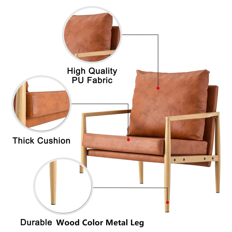 Sofa Chair Set of 2.PU Leather Accent Arm Chair Mid CenturyModern Upholstered Armchair with Imitation solid wood color Metal Frame Extra-Thick Padded Backrest and Seat Cushion Sofa Chairs