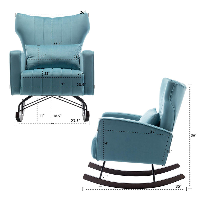 Velvet Nursery Rocking Chair, Accent Rocking Chair with with Solid Metal Legs, Upholstered Comfy Glider Rocker for Reading, Bedroom and Living Room - Urban Living Furniture (Los Angeles, CA)