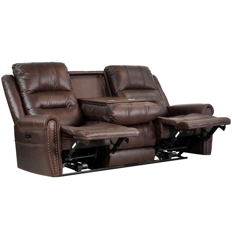 Slora Leather Gel Brown Power Reclining 81.5" Sofa With Power Headrest and Dropdown Center Table ( Sofa ) - Urban Living Furniture (Los Angeles, CA)