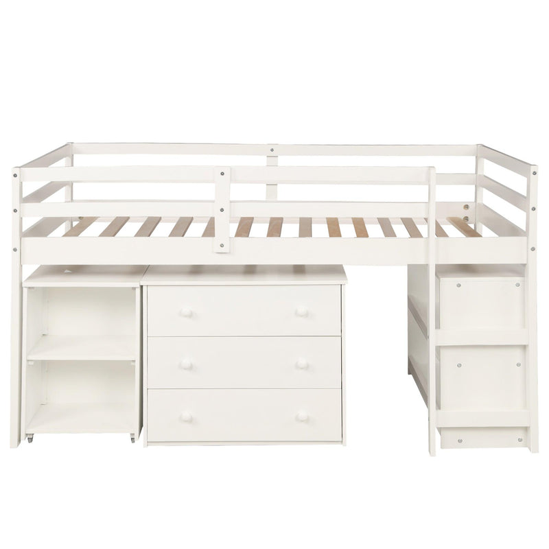 Low Study Twin Loft Bed with Cabinet and Rolling Portable Desk - White - Urban Living Furniture (Los Angeles, CA)