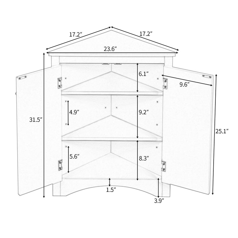 Oak Triangle BathroomStorage Cabinet with Adjustable Shelves, Freestanding Floor Cabinet for Home Kitchen - Urban Living Furniture (Los Angeles, CA)