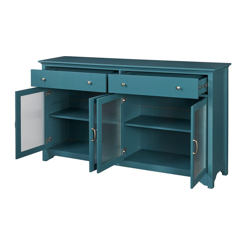 68” TV Console,Storage Buffet Cabinet, Sideboard with Glass Door and Adjustable Shelves, Console Table for Dining Living Room Cupboard, Teal Blue - Urban Living Furniture (Los Angeles, CA)