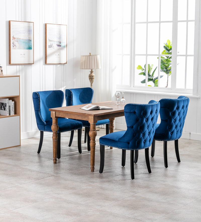 Set of 2 upholstered wing-back dining chair with backstitching nailhead trim and solid wood legs Blue - Urban Living Furniture (Los Angeles, CA)