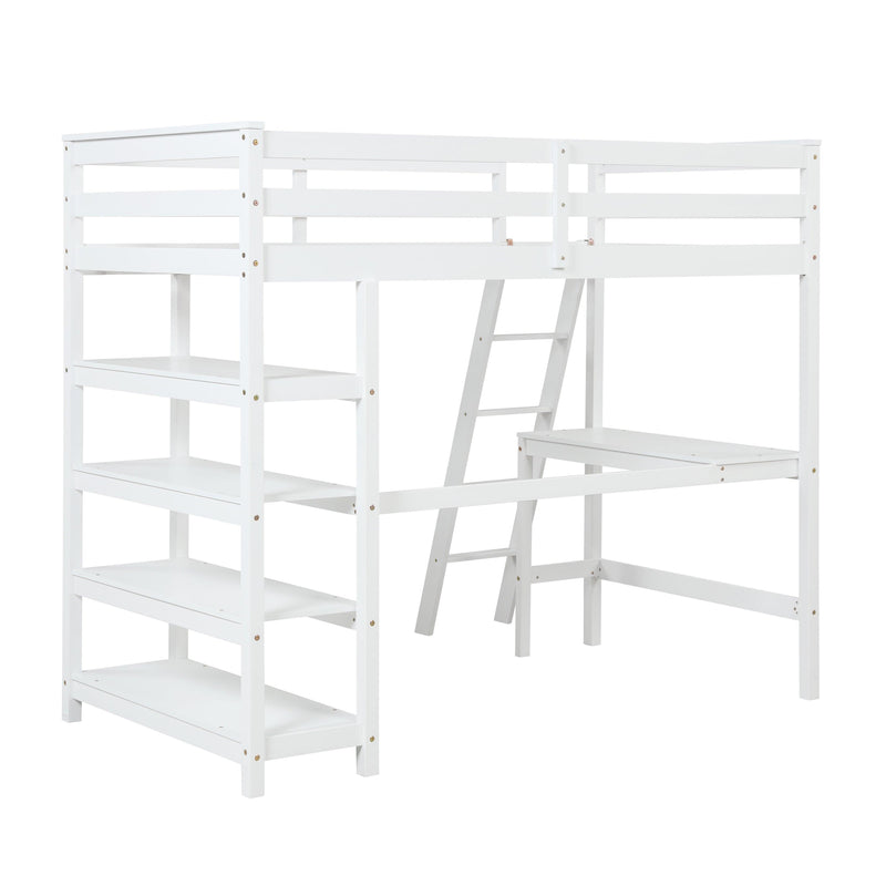 Twin Loft Bed with desk,ladder,shelves , White - Urban Living Furniture (Los Angeles, CA)