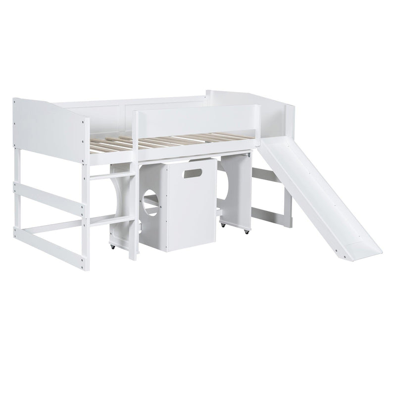 Low Study Twin Loft Bed with Rolling Portable Desk and Chair,Multiple Functions Bed- White - Urban Living Furniture (Los Angeles, CA)