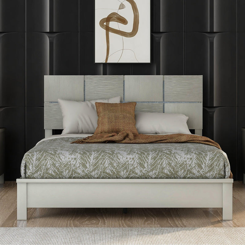5 pieces Champagne Silver Bedroom Sets Queen Bed + Nightstand*2 + Dresser+ Mirror