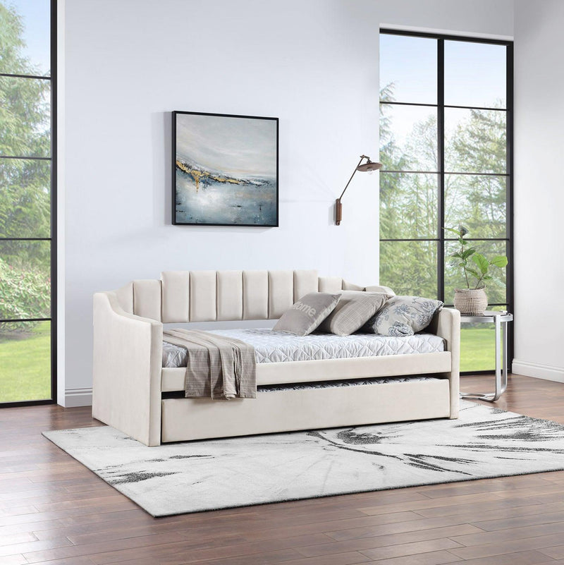 Velvet Daybed with Trundle Upholstered Tufted Sofa Bed,  both Twin Size, Beige