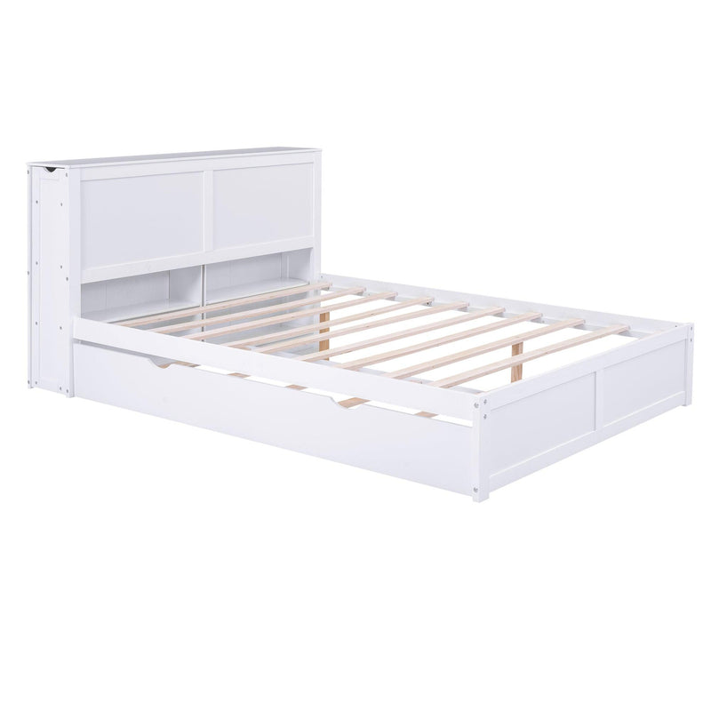 Queen SizeStorage Platform Bed with Pull Out Shelves and Twin Size Trundle, White - Urban Living Furniture (Los Angeles, CA)