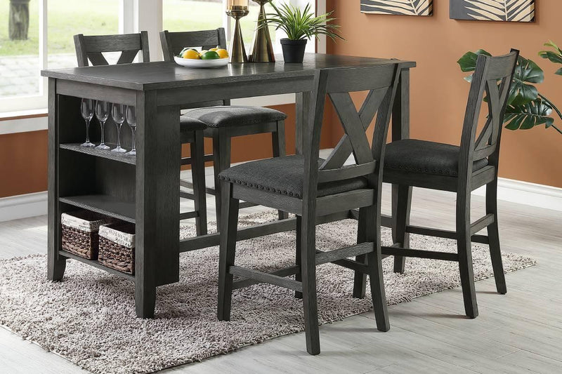 Modern Contemporary Dining Room Furniture Chairs Set of 2 Counter Height Chairs Dark Brown Finish Wooden High Chair X Back Design Cushion Seat