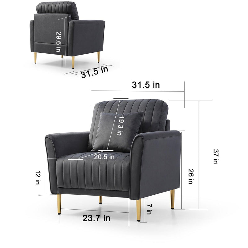 Accent Arm Chair With Ottoman Set,Modern Home Leisure Chair with Footrest, Armchair Single Sofa, Reading Chair with Metal Legs for Living Room Bedroom Grey Velvet - Urban Living Furniture (Los Angeles, CA)