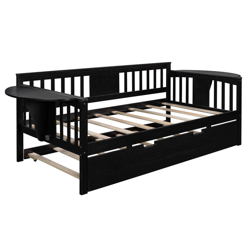 Twin Wooden Daybed with Trundle Bed  , Sofa Bed for Bedroom Living Room, Espresso