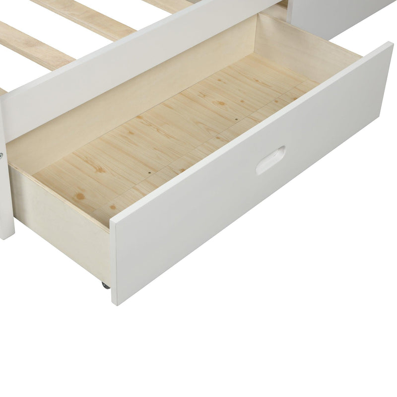 Wood platform bed with two drawers, twin (white)