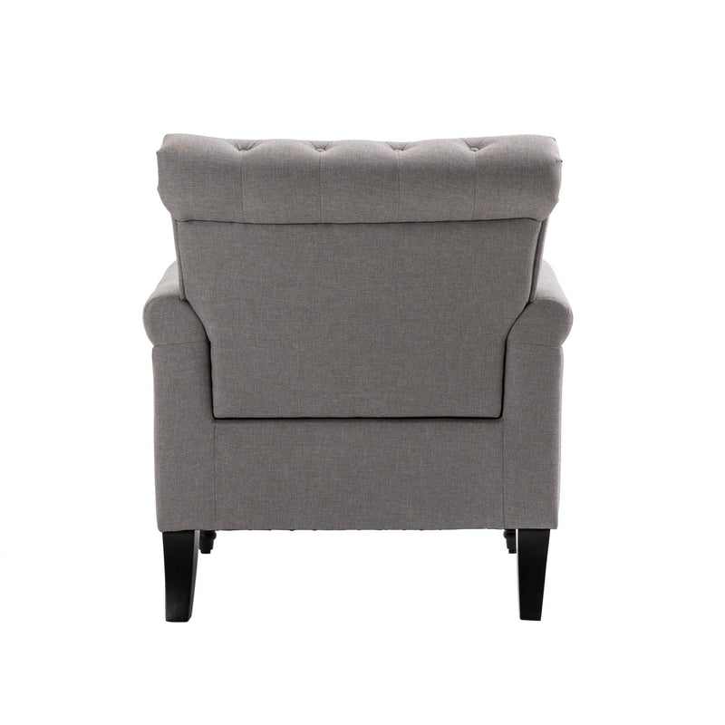 Mid-CenturyModern Accent Chair, Linen Armchair w/Tufted Back/Wood Legs, Upholstered Lounge Arm Chair Single Sofa for Living Room Bedroom, Light grey - Urban Living Furniture (Los Angeles, CA)