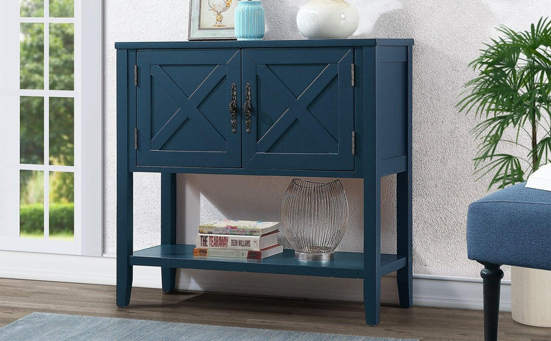 35’’ Farmhouse Wood Buffet Sideboard Console Table with Bottom Shelf and 2-Door Cabinet, for Living Room, Entryway,Kitchen Dining Room Furniture (Navy Blue) - Urban Living Furniture (Los Angeles, CA)