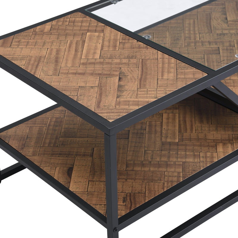 Black Coffee Table withStorage Shelf, Tempered Glass Coffee Table with Metal Frame for Living Room&Bedroom - Urban Living Furniture (Los Angeles, CA)