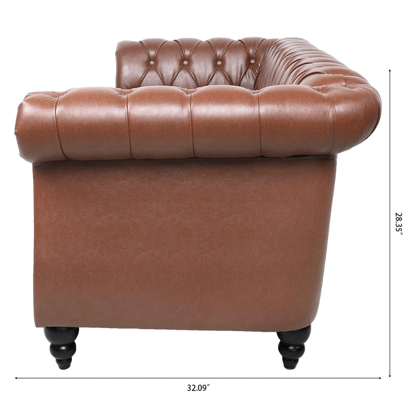 84.65"BROWN PU Rolled Arm Chesterfield Three Seater Sofa. - Urban Living Furniture (Los Angeles, CA)