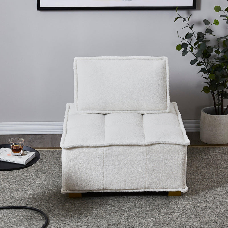 Lazy sofa ottoman with ld wooden legs teddy fabric (White)