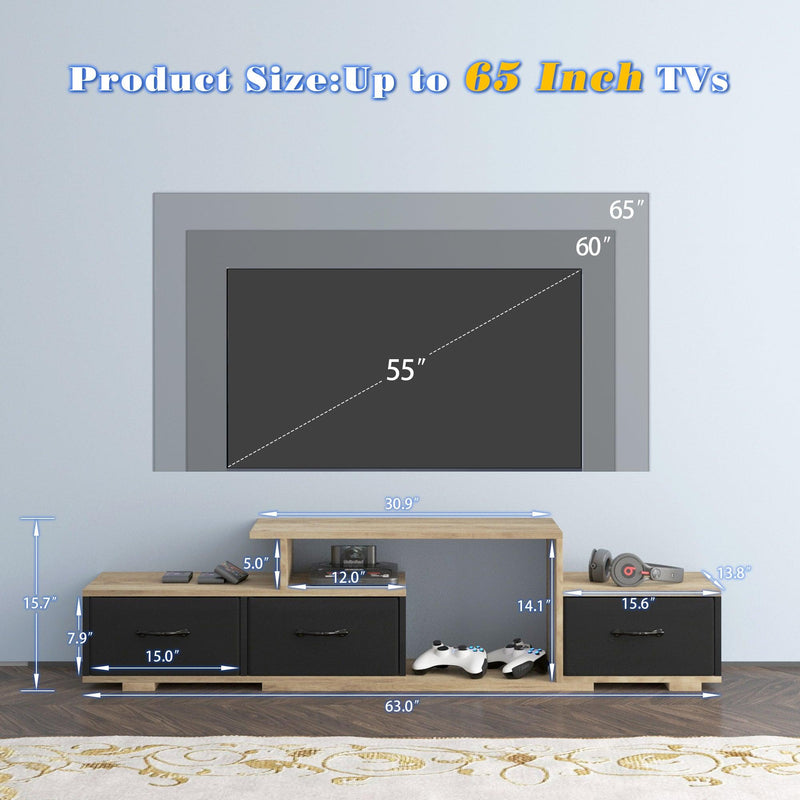 Mordern TV Stand with quick assemble,wood grain and black easy open fabrics drawers for TV Cabinet,can be assembled in Lounge Room, Living Room or Bedroom,High quality furniture - Urban Living Furniture (Los Angeles, CA)