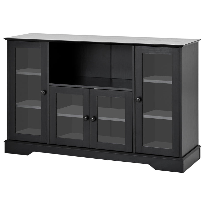 TV Stand for TV up to 60in with 4 Tempered Glass Doors Adjustable Panels Open Style Cabinet, Sideboard for Living room, Black - Urban Living Furniture (Los Angeles, CA)