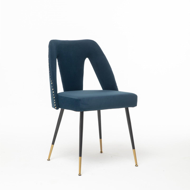 Akoya CollectionModern | Contemporary Velvet Upholstered Dining Chair with Nailheads and Gold Tipped Black Metal Legs,Blue,Set of 2 - Urban Living Furniture (Los Angeles, CA)