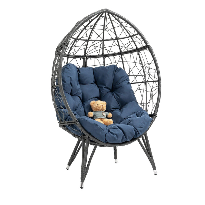 Outdoor Patio Wicker Egg Chair Indoor Basket Wicker Chair with Navy Cusion for Backyard Poolside - Urban Living Furniture (Los Angeles, CA)