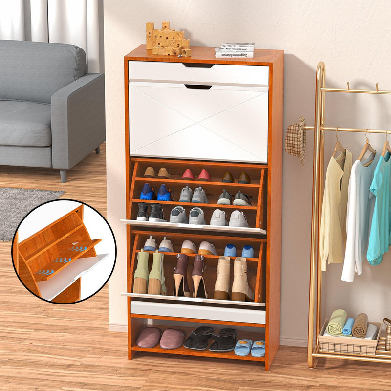 Shoe Cabinet with 3 Flip Drawers WoodenShoe Cabinet Organizer with Adjustable Shelves FreestandingShoe RackStorage Cabinet for Entrance Hallway Living Room Bedroom - Urban Living Furniture (Los Angeles, CA)