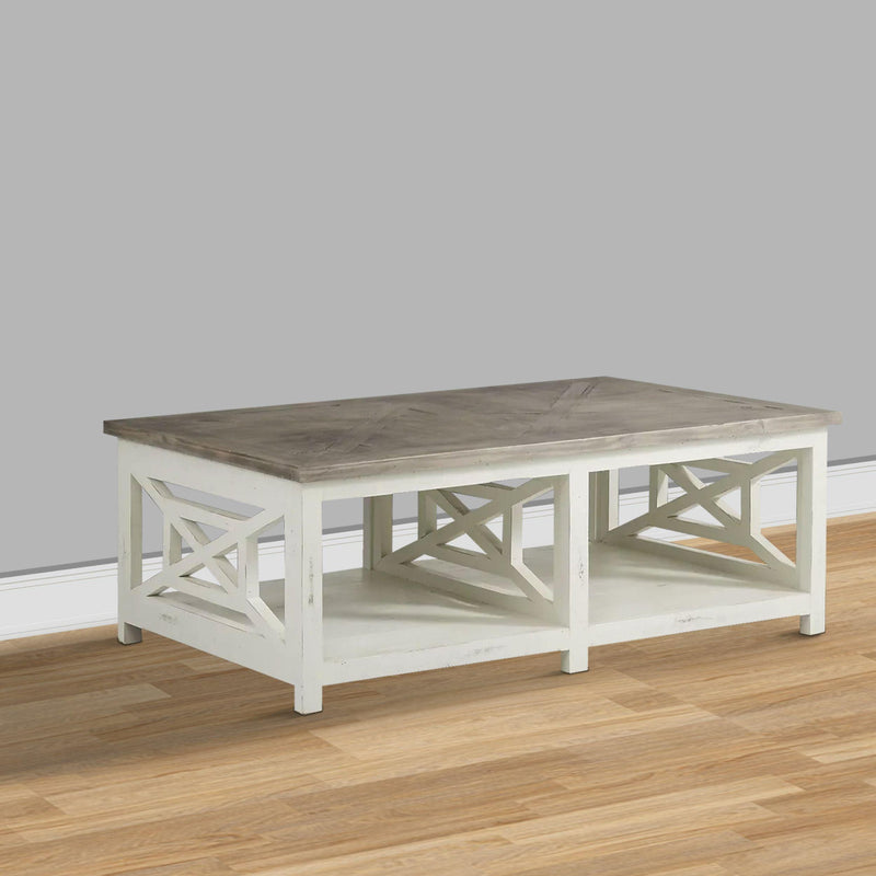 Wooden Rectangle Coffee Table with  X Shape Side Panels, White and Brown - Urban Living Furniture (Los Angeles, CA)