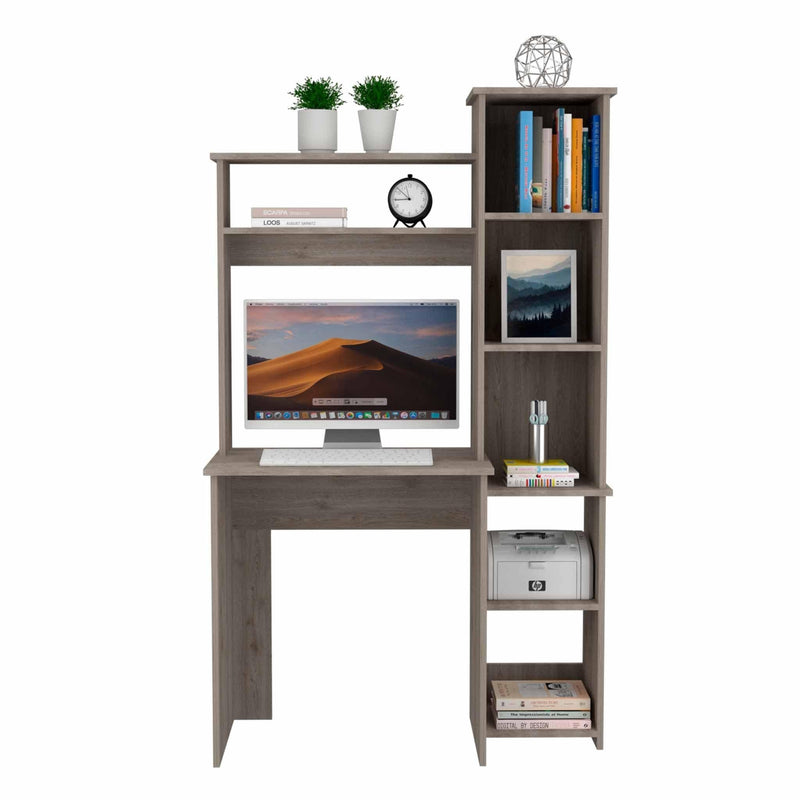 Marston 6-Shelf Writing Desk with Built-in Bookcase Light Grey