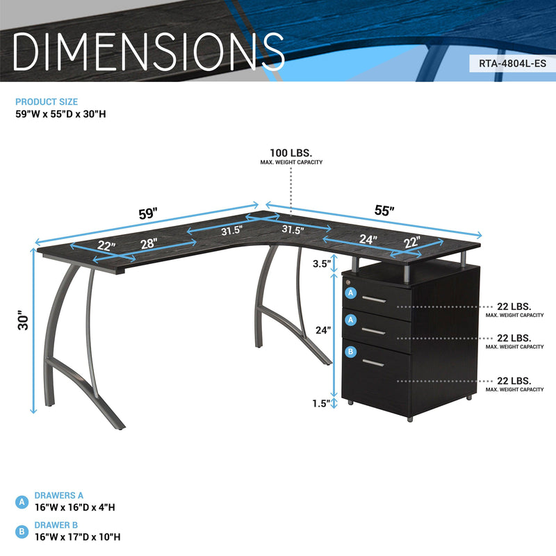 Techni MobiliModern L- Shaped Computer Desk with File Cabinet andStorage, Espresso - Urban Living Furniture (Los Angeles, CA)