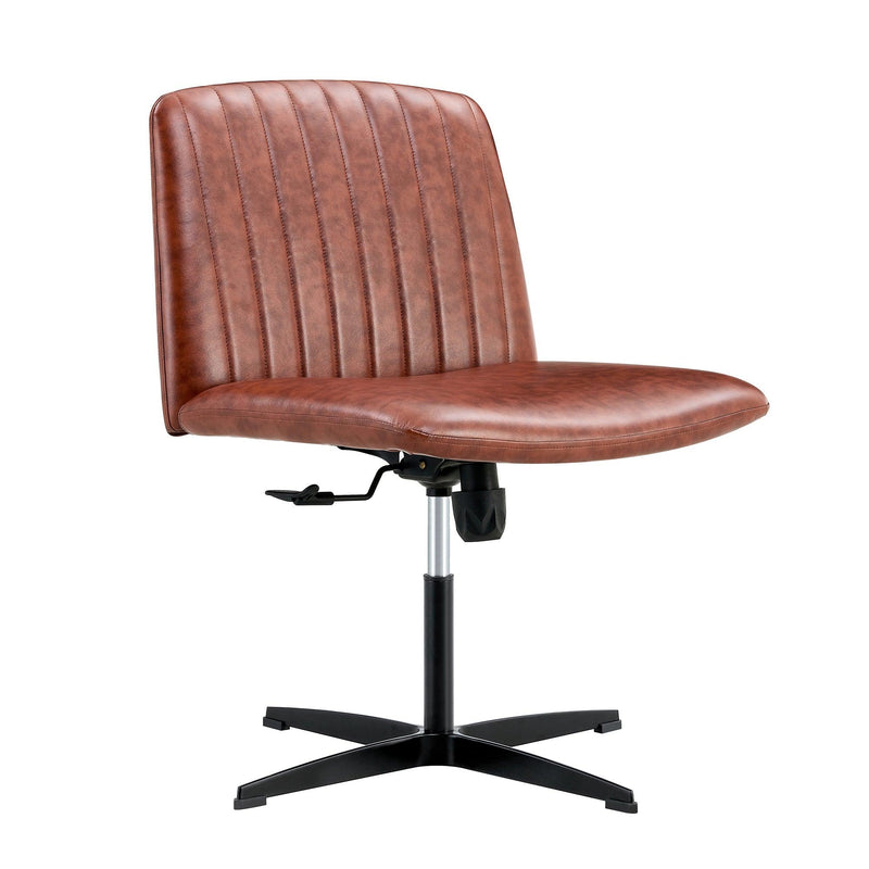 Office chair Brown PU Material. Home Computer Chair Office Chair Adjustable 360 °Swivel Cushion Chair With Black Foot Swivel Chair Makeup Chair Study Desk Chair. No Wheels