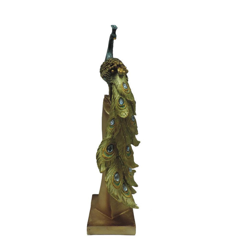 Polystone Decorative Peacock Figurine with Block Stand, Green and Gold - Urban Living Furniture (Los Angeles, CA)