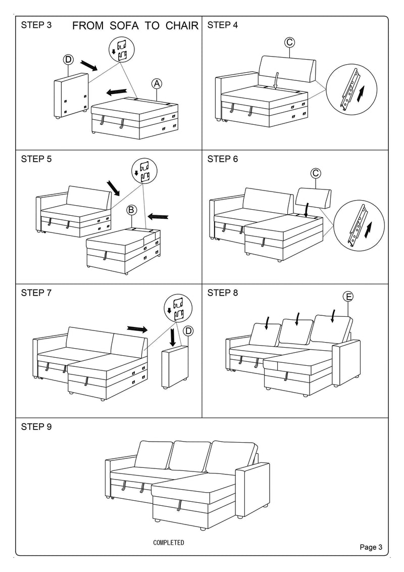 Living Room Furniture Convertible Sectional Blue Grey Color Polyfiber Reversible ChaiseStorage Sofa Pull Out bed Couch