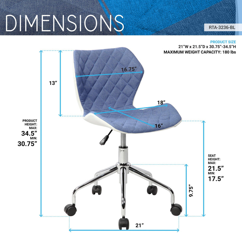 Techni MobiliModern Height Adjustable Office Task Chair, Blue
