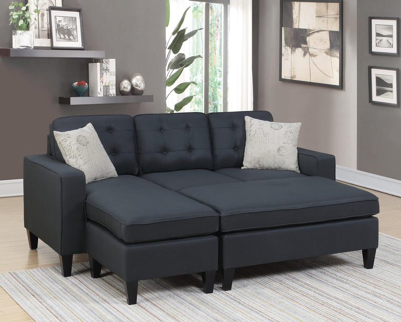 Reversible 3pc Sectional Sofa Set Black Tufted Polyfiber Wood Legs Chaise Sofa Ottoman Pillows Cushion Couch - Urban Living Furniture (Los Angeles, CA)