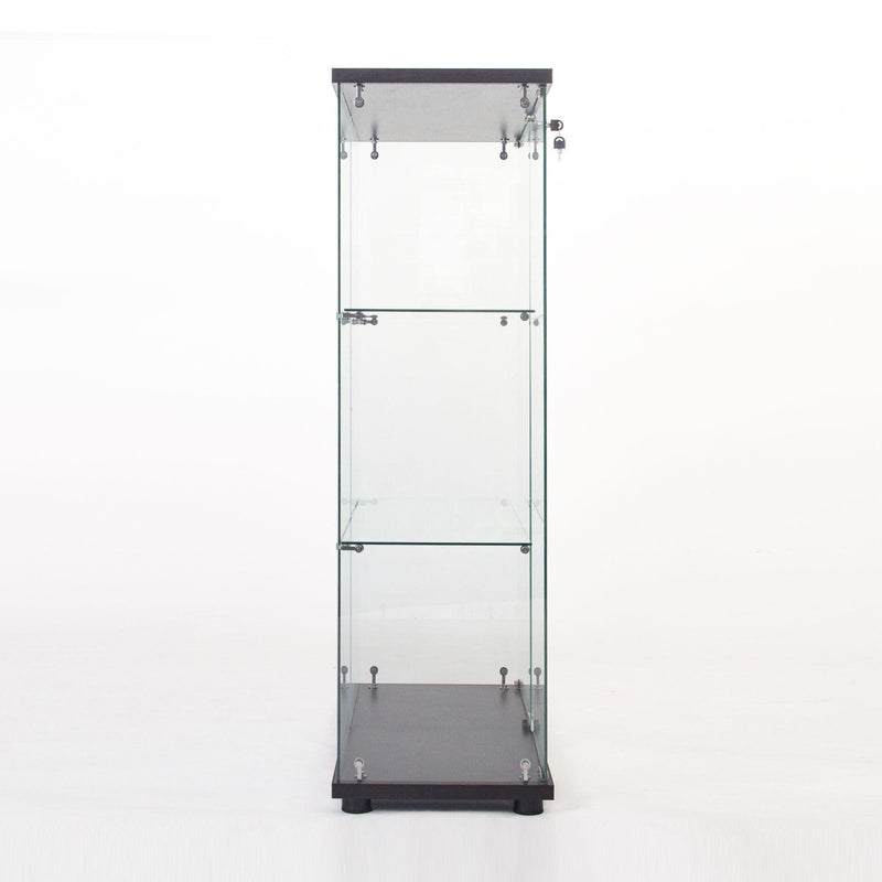 Two-door Glass Display Cabinet 3 Shelves with Door, Floor Standing Curio Bookshelf for Living Room Bedroom Office, 49.49” x 31.77”x 14.37”, Black