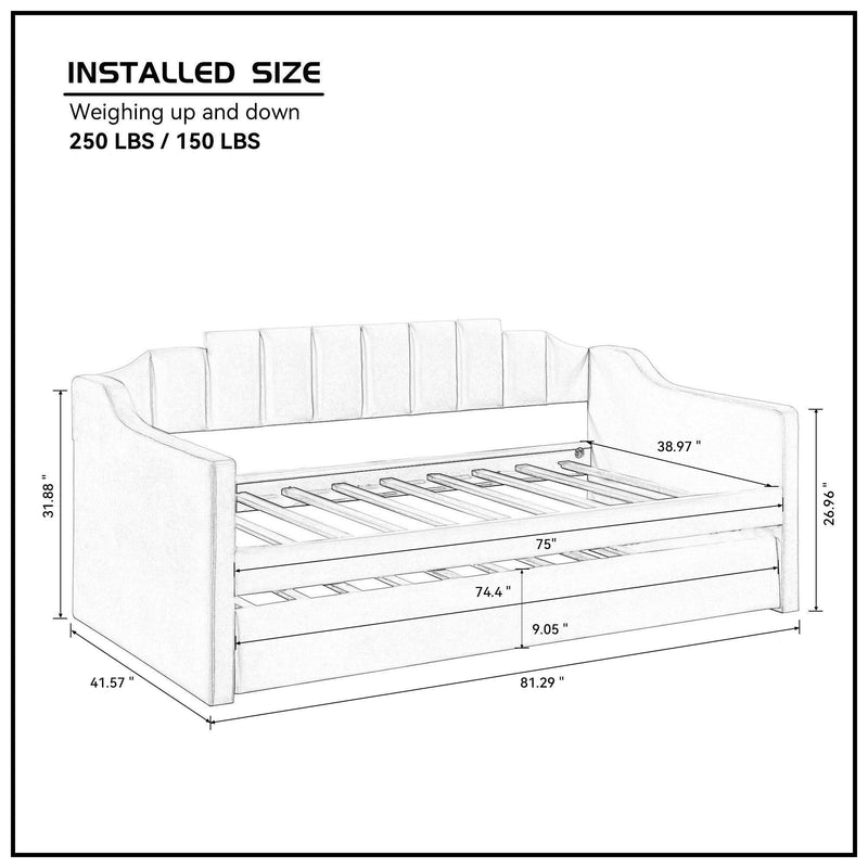 Velvet Daybed with Trundle Upholstered Tufted Sofa Bed,  both Twin Size, Beige - Urban Living Furniture (Los Angeles, CA)