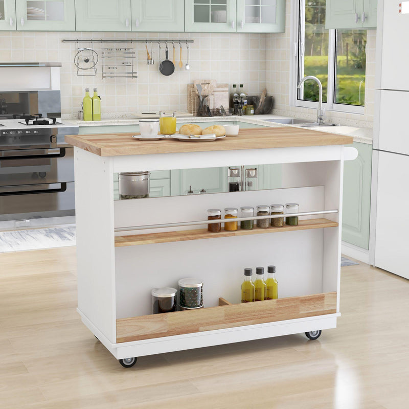 Kitchen Cart Rolling Mobile Kitchen Island Solid Wood Top, Kitchen Cart With 2 Drawers,Tableware Cabinet（White） - Urban Living Furniture (Los Angeles, CA)